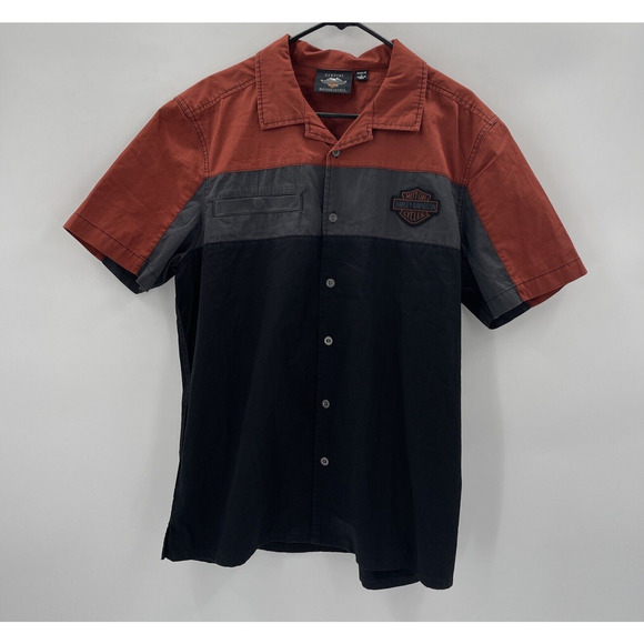 Harley Davidson Embroidered Mechanic Shirt Mens Large Short Sleeve Colorblock - Picture 4 of 7
